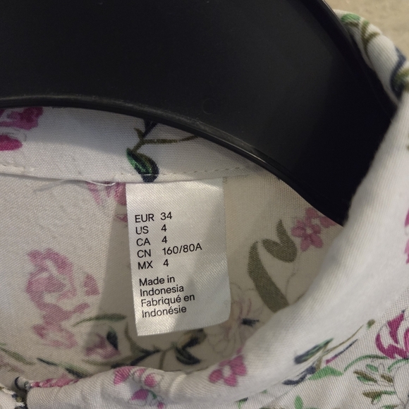 H&M Womens Floral White Button up Long Sleeve Shirt Size 4 Western Cowboy - Picture 4 of 8